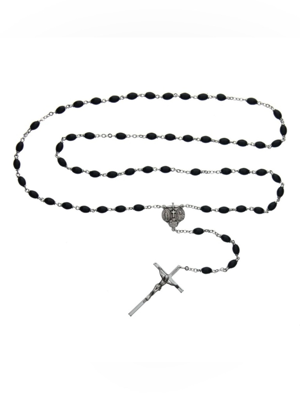Sterling Silver Black Glass Bead Rosary - Picture 3 of 6